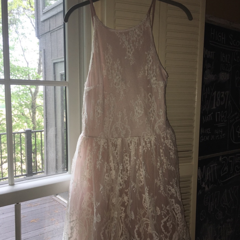 Beautiful pink dress with lace overlay